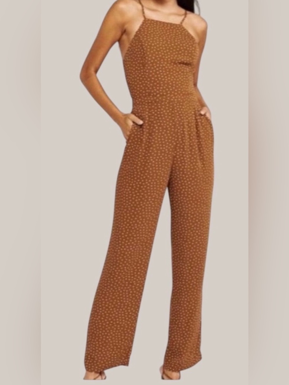 Abercrombie & Fitch Rust Brown Spotted Wide-Leg Jumpsuit